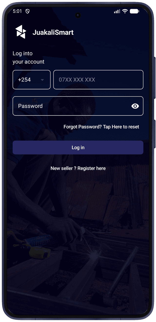 JuakaliSmart Android login screen on mobile device